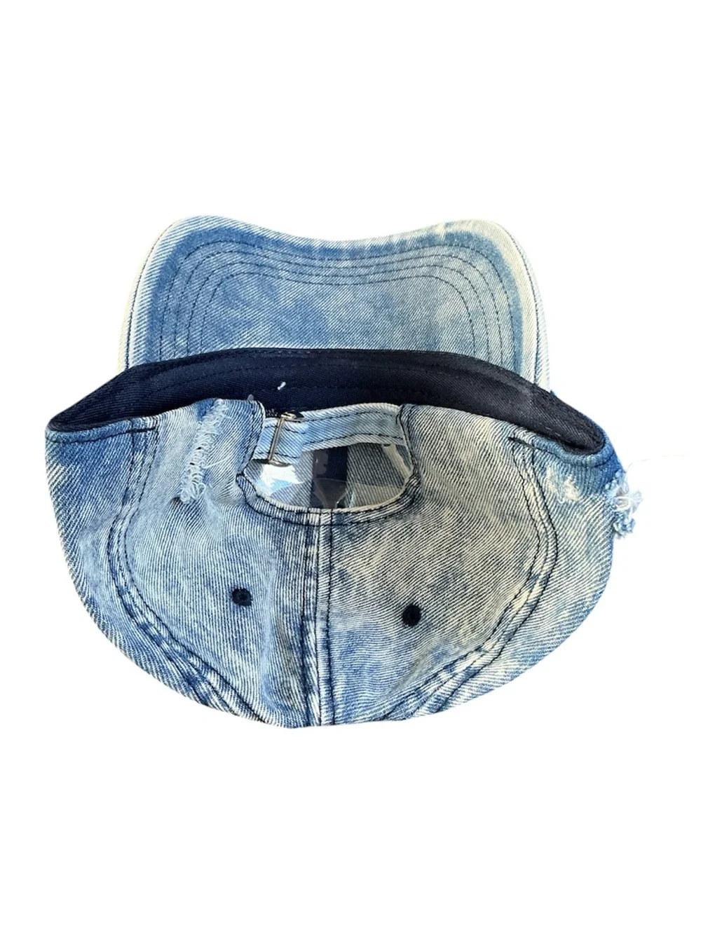 CHANEL Light Blue Distressed Denim Baseball Cap with CC Patch